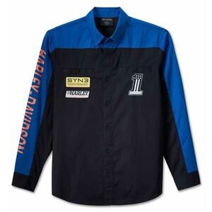 NWT Harley Davidson #1 Victory Mens 3XL Blue Cotton Twill Colorblock Shirt